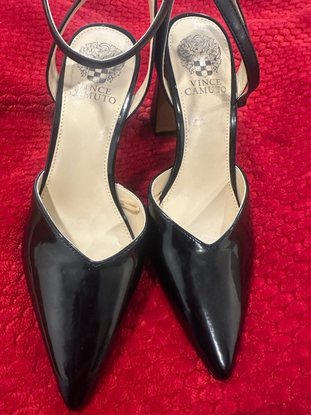 Vince Camuto Black Patent Pointed Slingback Heels